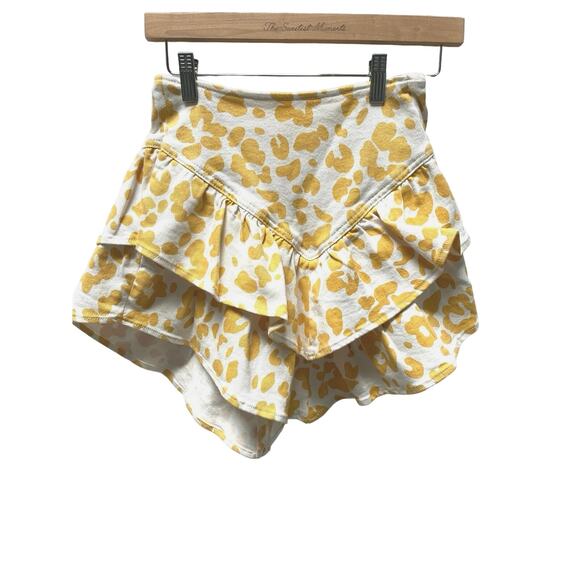 MOTHER The Ruffle Mini Skirt Floral Leopard Print Yellow White Size 23 NWT - Picture 1 of 11